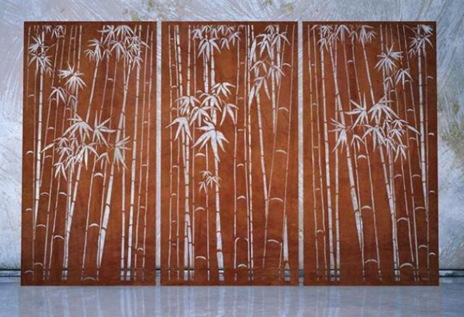 Pannelli d'acciaio decorativi rustici di Corten di progettazione del bambù del montaggio della parete del giardino