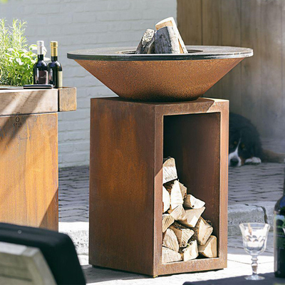 Fuoco d'acciaio arrugginito Pit Outdoor With Wood Storage di altezza 100cm Corten