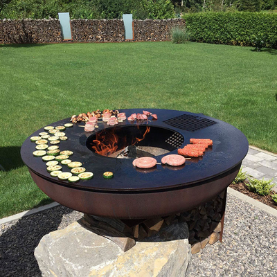 Corten Steel KD Outdoor BBQ Fire Pit rotondo pre arrugginito