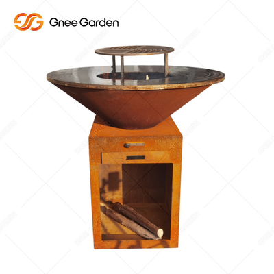 Griglia per barbecue a carbone per barbecue all'aperto in acciaio corten con griglia di cottura