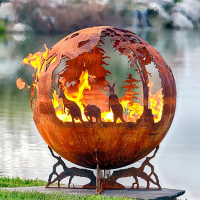 Il fuoco d'acciaio spesso Handcrafted Pit And Water Bowl Sphere di 100cm Corten ha modellato