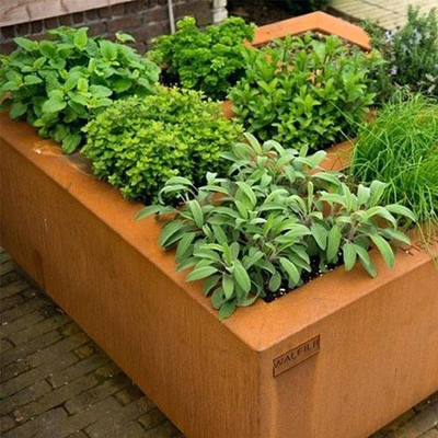 Il metallo che pianta vasi del giardino dell'interno all'aperto rettangolare della piantatrice della scatola i grandi fiorisce