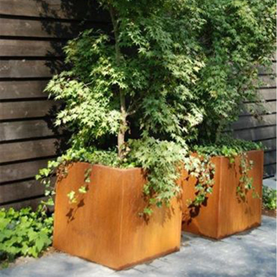 Vasi da fiori d'acciaio rettangolari su misura di Corten della grande scatola all'aperto della piantatrice