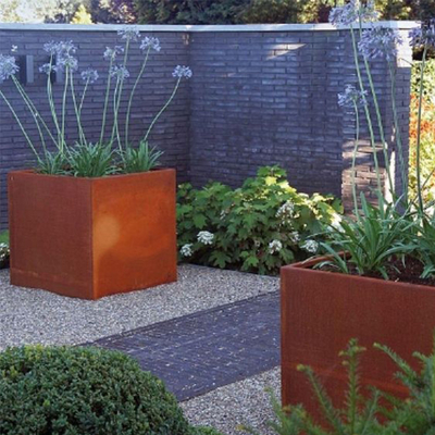 Vasi da fiori d'acciaio rettangolari su misura di Corten della grande scatola all'aperto della piantatrice