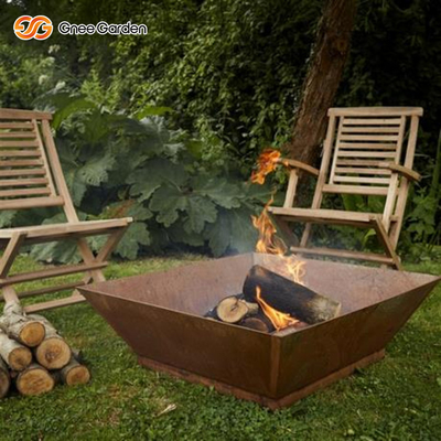 Pozzo bruciante 50x50x33cm del fuoco di Matt Rusted Corten di legno d'acciaio all'aperto del braciere