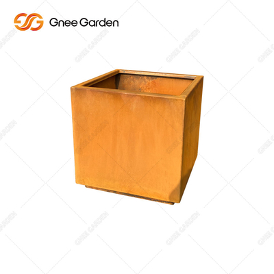 Vaso di fiore d'acciaio cubico del metallo della piantatrice di Corten di forma quadrata per il giardino