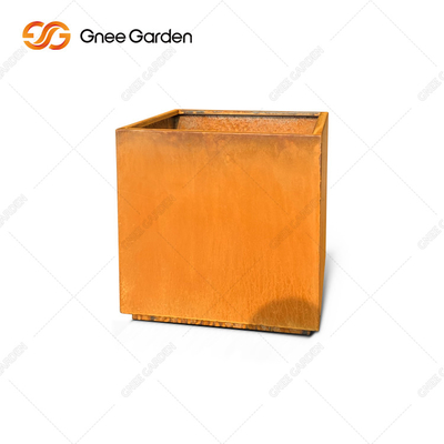 Vaso di fiore d'acciaio cubico del metallo della piantatrice di Corten di forma quadrata per il giardino