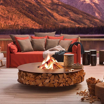 Fuoco di legno Pit Table With Chairs del supporto di Corten della legna da ardere dei mobili metallici all'aperto d'acciaio rotondi di stoccaggio