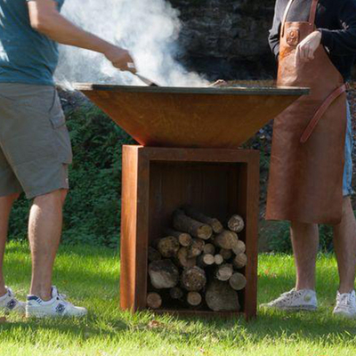 Fuoco d'acciaio arrugginito Pit Outdoor With Wood Storage di altezza 100cm Corten