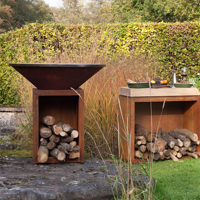 Fuoco d'acciaio arrugginito Pit Outdoor With Wood Storage di altezza 100cm Corten