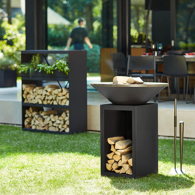 Fuoco d'acciaio arrugginito Pit Outdoor With Wood Storage di altezza 100cm Corten