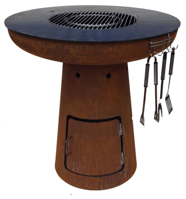 Barbecue braciere in acciaio corten con anello grill da campeggio all'aperto