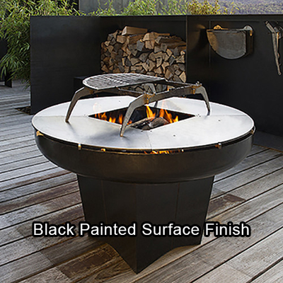 Barbecue braciere in acciaio corten con anello grill da campeggio all'aperto