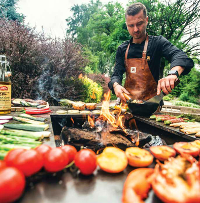 Braciere per barbecue in acciaio corten stagionato 3 mm di spessore con plancha circolare
