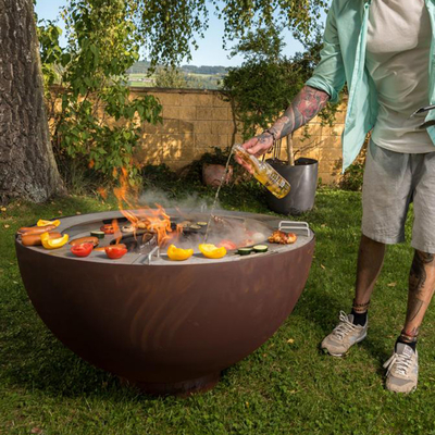 BARBECUE d'acciaio all'aperto del pozzo del fuoco di 1000mm Corten con l'anello su misura della griglia
