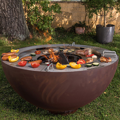 BARBECUE d'acciaio all'aperto del pozzo del fuoco di 1000mm Corten con l'anello su misura della griglia