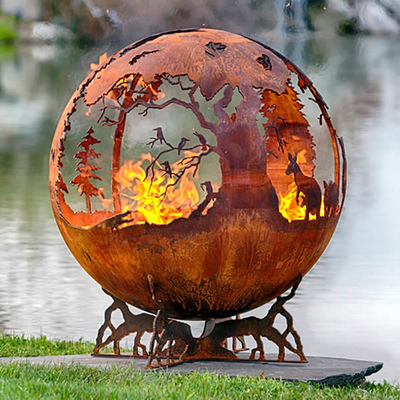 Il fuoco d'acciaio spesso Handcrafted Pit And Water Bowl Sphere di 100cm Corten ha modellato
