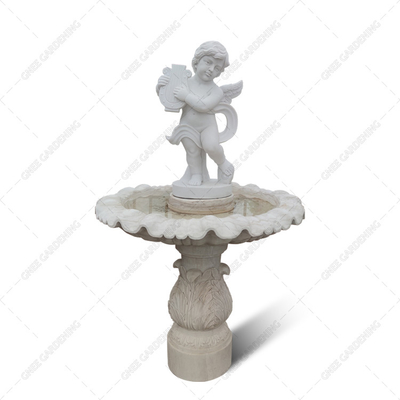 Giardino all'aperto della fontana a grandezza naturale di Angel White Marble Statue Figurine che scolpisce pietra